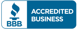 Better Business Bureau logo with text reading BBB accredited business