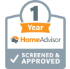 Home advisor logo with text reading one year screened and approved
