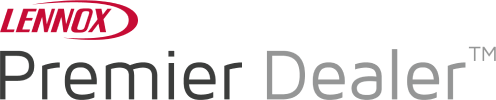 Red Lennox logo with grey text reading premier dealer