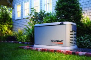 Generac generator newly installed in a residential back yard