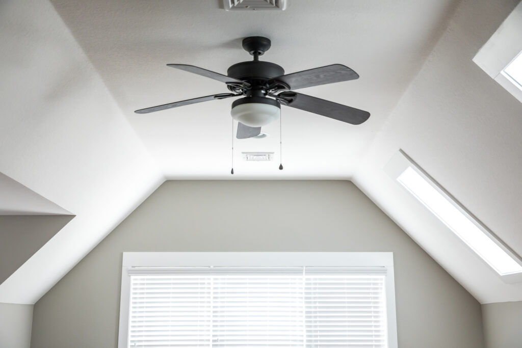 Ceiling fan in a room.